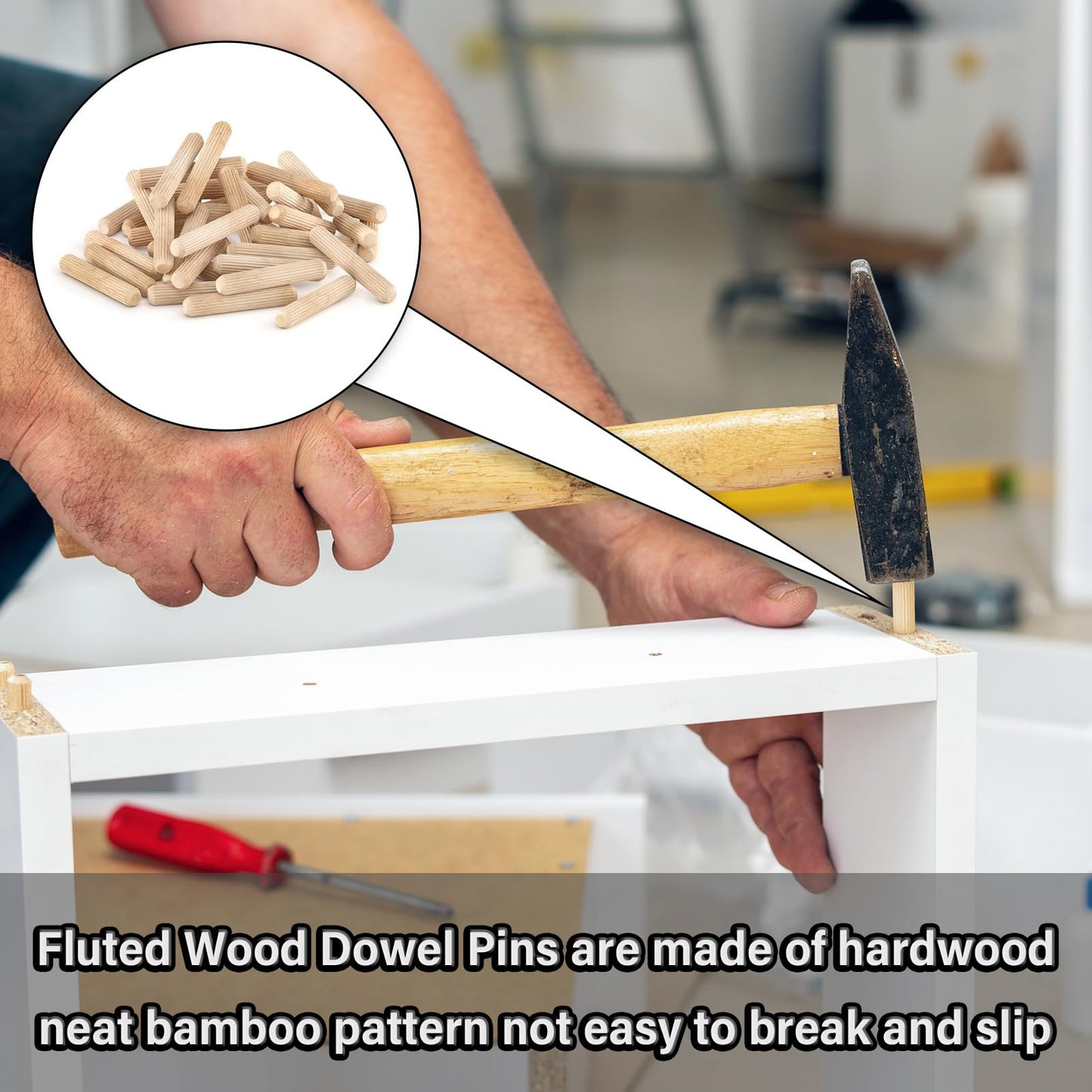 ALLECIN 5 Sizes 250Pcs Wooden Dowel Pins Kit 1/4 3/8 5/16 Inch Small Fluted Wood Dowels Pegs Hardwood Pin for Furniture Woodworking Crafts