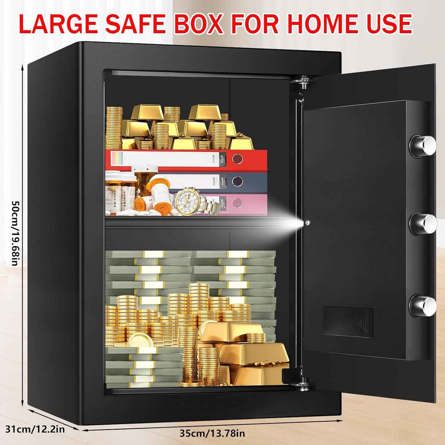 Small Home Safe 1.2 Cubic Feet - Anti-Theft Steel Security Box with Combination Lock & Alarm