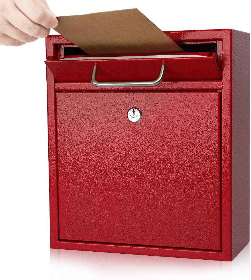 Secure Wall-Mount Mailbox with Lock | KYODOLED Large Steel Drop Box, Black, 16.2H x 11.22L x 4.72W