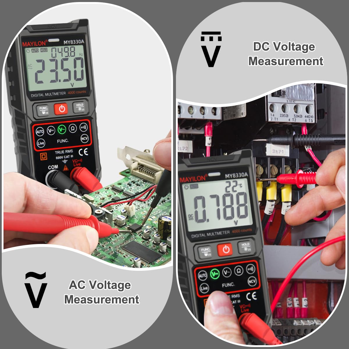 Digital Multimeter TRMS 4000 Counts Multimeter DC AC Voltage Tester Auto-Ranging Voltmeter Amp Meter NCV Live Wire Resistance Continuity Temp for Auto/Home/Electrical MY8330A