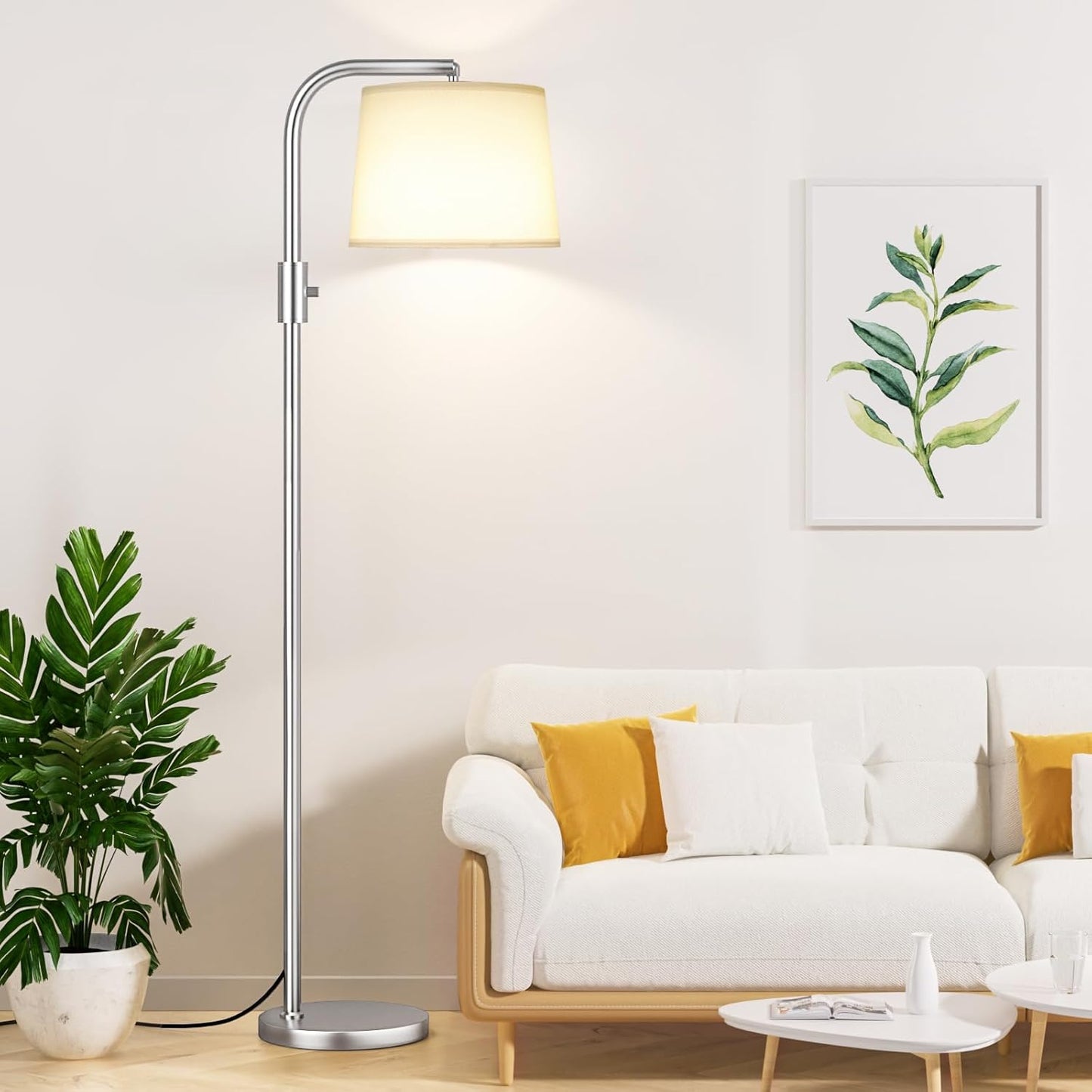 Modern Dimmable Floor Lamp with 9W LED Bulbs - Stylish Standing Light for Living Room & Bedroom (Gold & White)