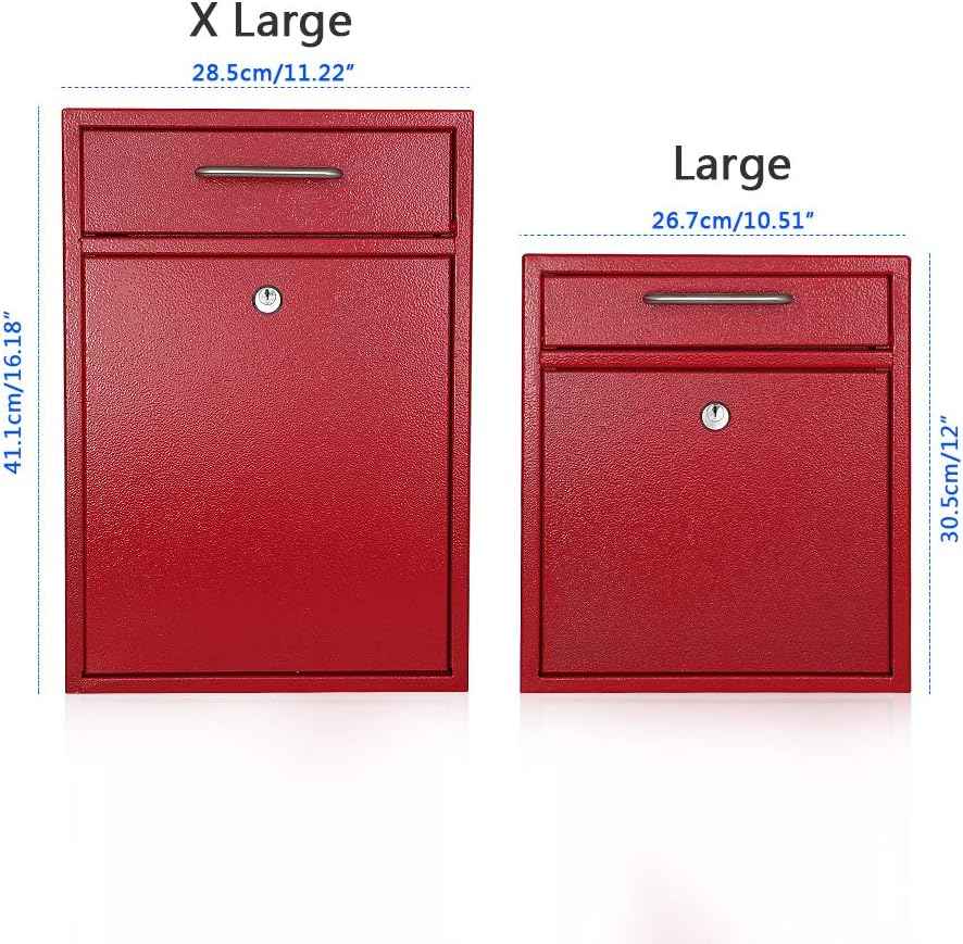Secure Wall-Mount Mailbox with Lock | KYODOLED Large Steel Drop Box, Black, 16.2H x 11.22L x 4.72W