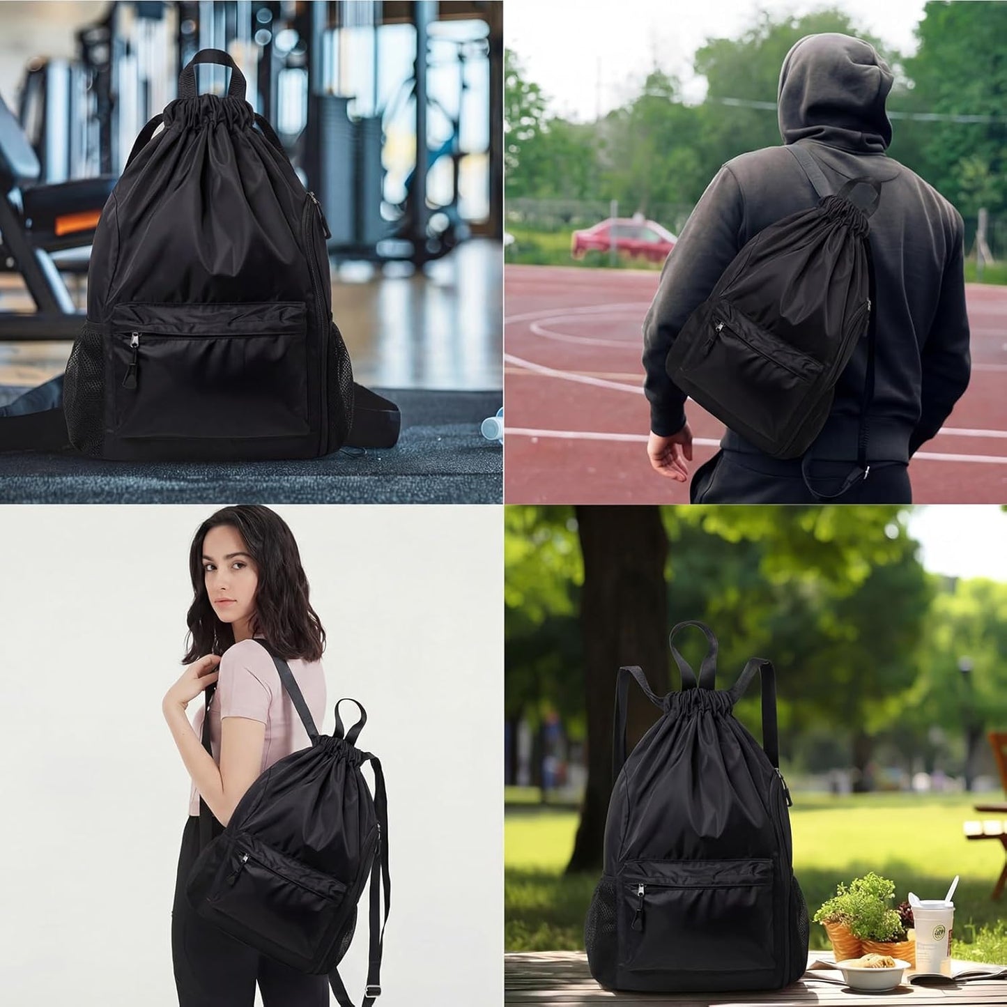 Skiennix Black Basketball Drawstring Backpack - X-Large Waterproof Gym Bag | Sports Bag with Mesh Pocket for Men & Women