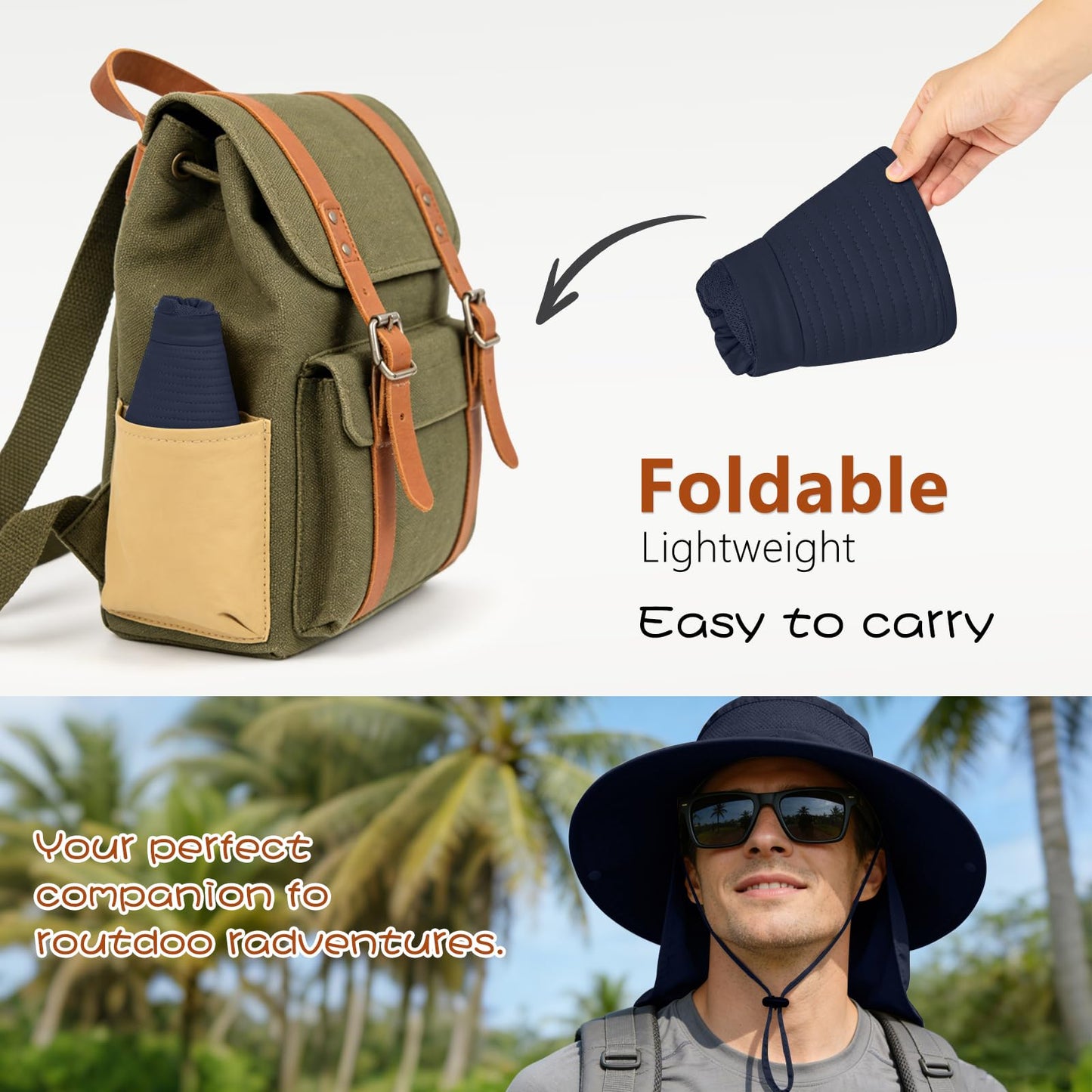 ZOORON Sun Hats for Men Women Fishing Hat with Neck Flap,UPF 50+ Sun Hat Waterproof Wide Brim Bucket Hats for Safari Hiking