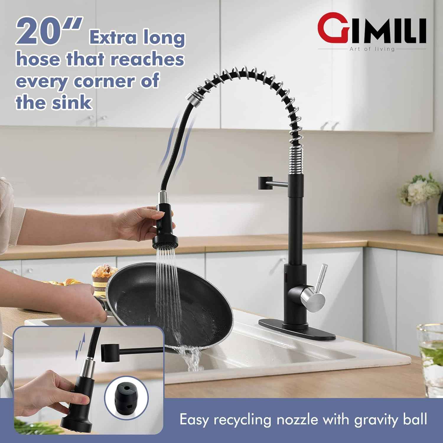 Matte Black Kitchen Faucet with Soap Dispenser - Commercial Single Handle Pull Down Sprayer