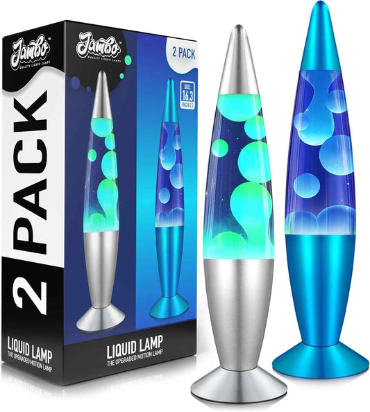 JAMBO 2-Pack 16" Liquid Lava Lamps - Silver & Blue Night Lights for Relaxation