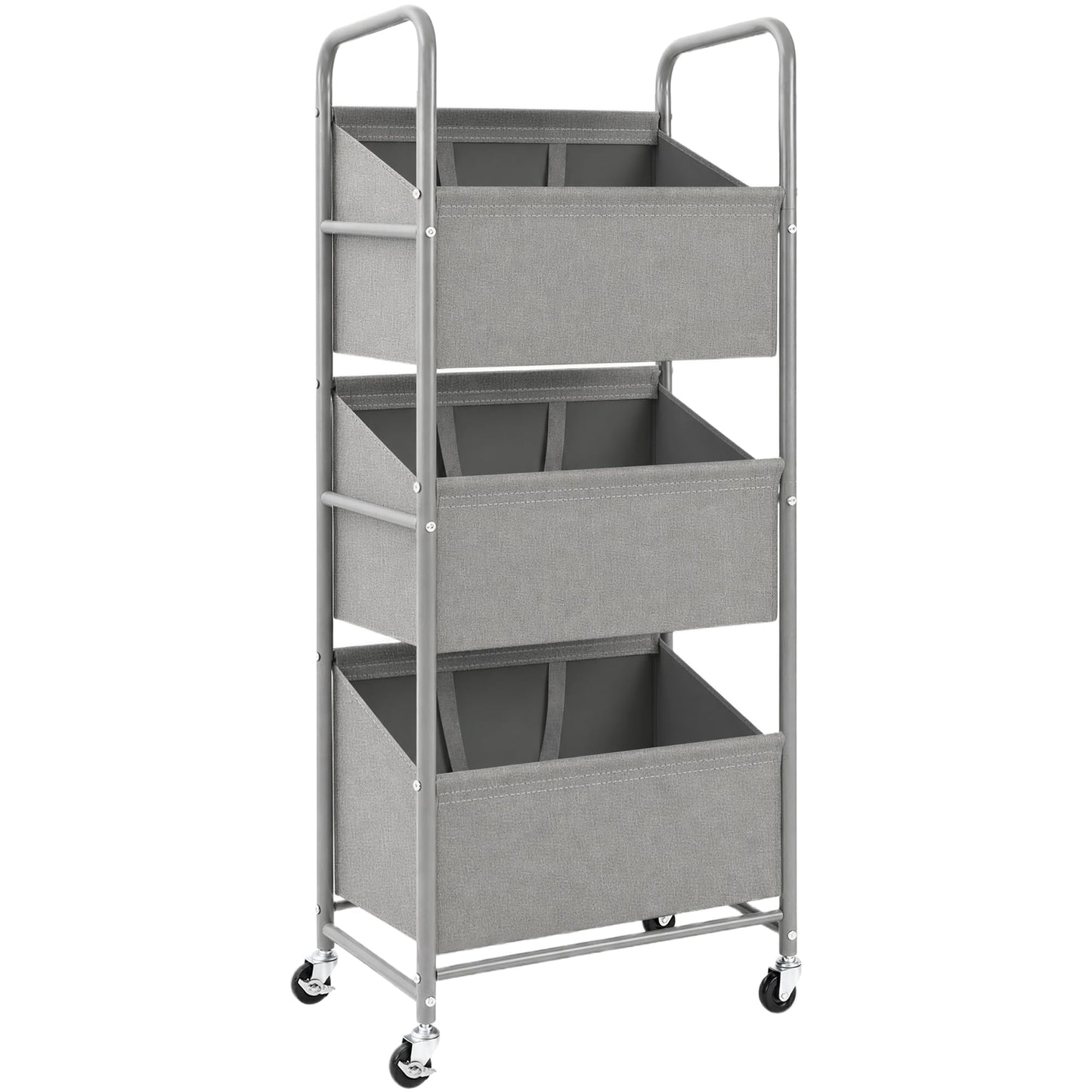 STO STO 3-Tier Vertical Rolling Laundry Hamper, Removable Bags, Gray Faric