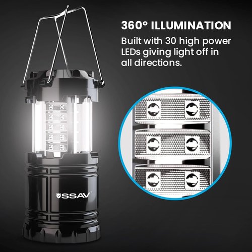 LED Camping Lantern - Portable Emergency Light for Hurricane Survival Kits | 4 Pack Black with Batteries Included
