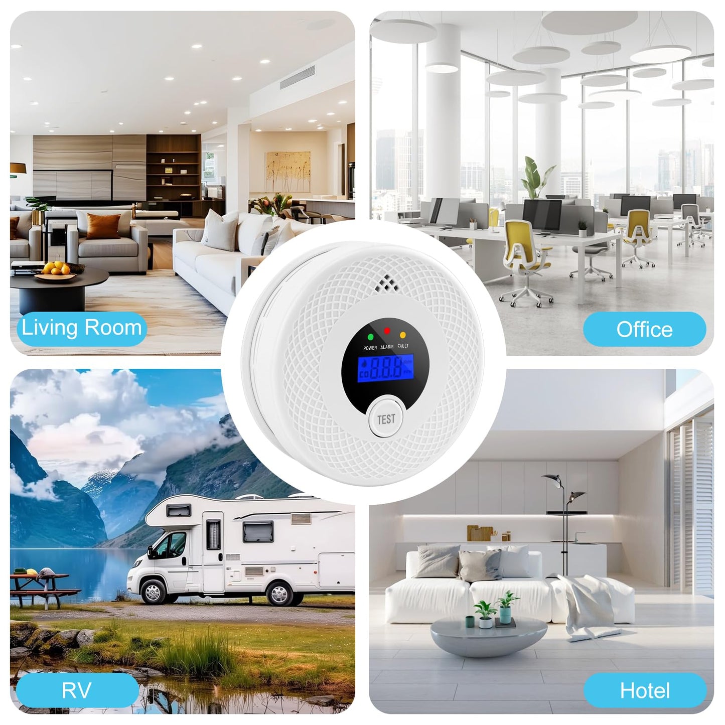 1 Pack Smoke and Carbon Monoxide Detector with LCD Display, 85dB Alarm, Test Button, LED Indicators, Battery-Operated Fire Alarm Smoke Detector for Home, Kitchen, Bedroom, Office