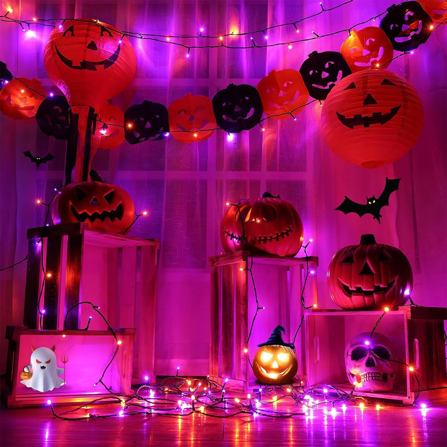 Brightown 100LED Solar String Lights Outdoor, Solar Powered Lights IP65 Waterproof for Party Garden Yard Home Holiday Tree Decoration Lighting (Orange&Purple, 100LED-1PACK)