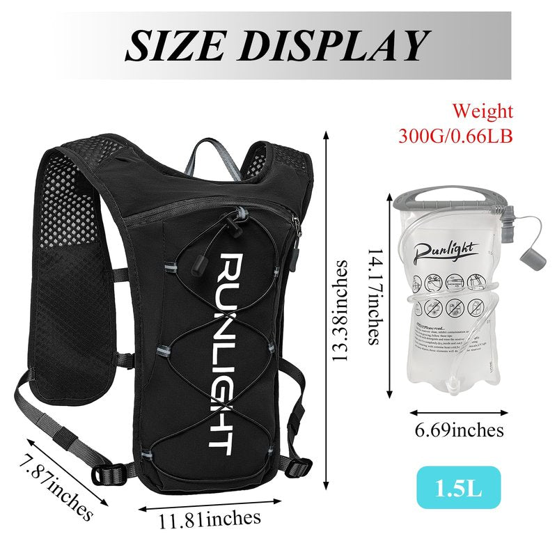 Running Vest for Women Men,Adjustable Chest Straps Runnings Hydration Vest with 1.5L Water Bladder,Lightweight Breathable Reflective Runnings Vest for Trail Running Hiking Black