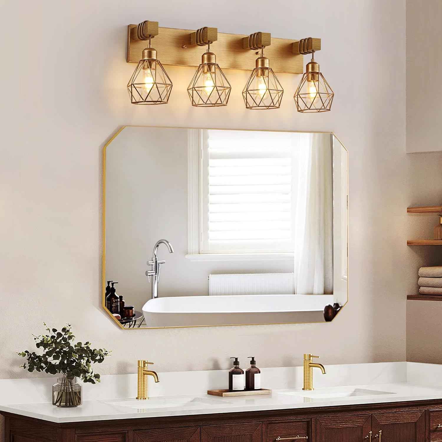 Farmhouse 3-Light Bathroom Vanity Light Fixture - Rustic White Wood Sconces for Mirror