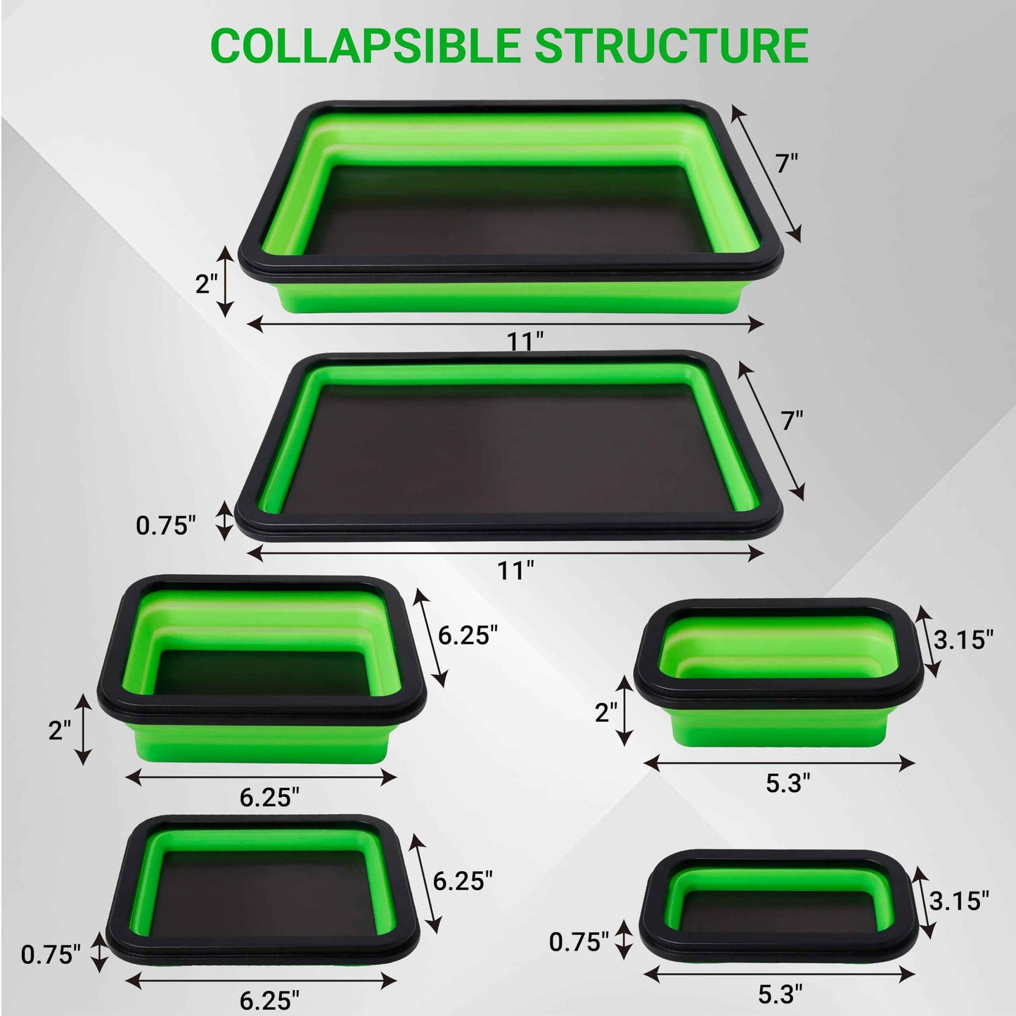 Cenforge Collapsible Magnetic Parts Tray Set, Magnetic Tray for Mechanic's, 3 Different Size Tool Trays for Small Metal Parts, Cool Mechanic Tools, Cool Gifts for Mechanic (Green)
