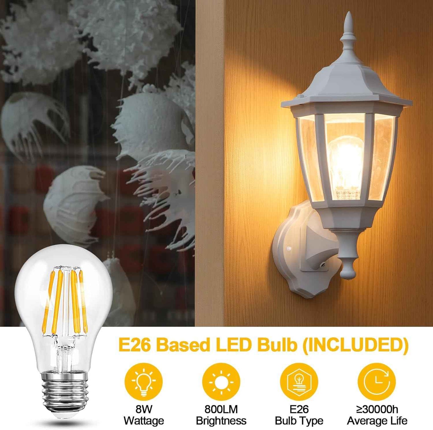 Outdoor Wall Light with Dusk to Dawn Sensor - 2-Pack LED Lanterns for Porch & Garage