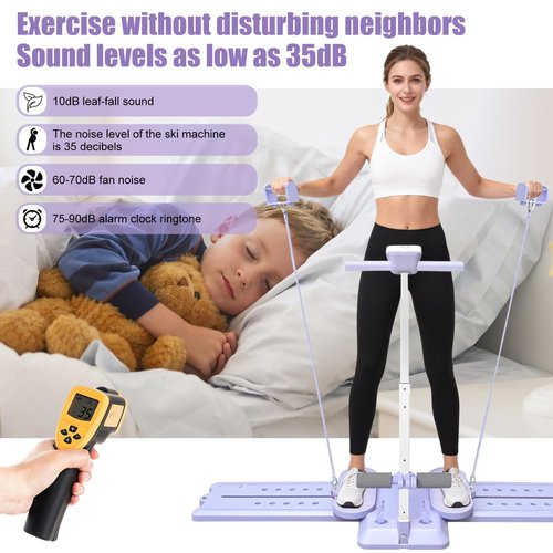 Foldable Ski Machine Exercise Equipment, Adjustable Height Simulated Ski Trainer Machine for Women with Resistance Bands, Foldable Ski Machine Exercise for Home, Glute & Leg Toning