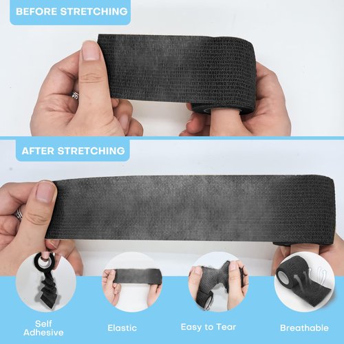 Fenhupe 48 Pack 2” x 5 Yards Self Adhesive Bandage Wrap, Elastic Breathable Cohesive Bandage Wrap Athletic Stretch Tape for Wrist Ankle Sports (Black)