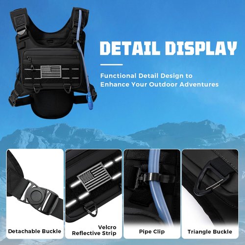 Running Hydration Vest with 2L Water Bladder, Lightweight Adjustable Hydration EDC Chest Pack for Men and Women, Water Backpack for Hiking, Cycling (Black)