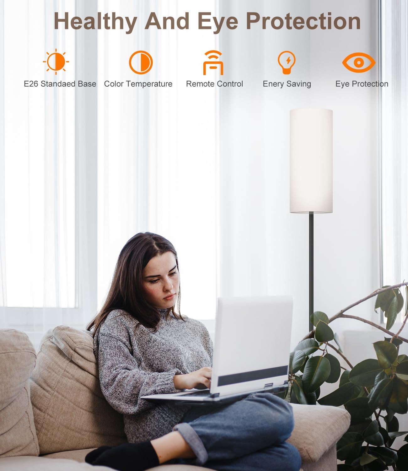 LED Floor Lamp with Remote & Dimmable Feature - Modern Gold Standing Lamp for Living Room & Bedroom