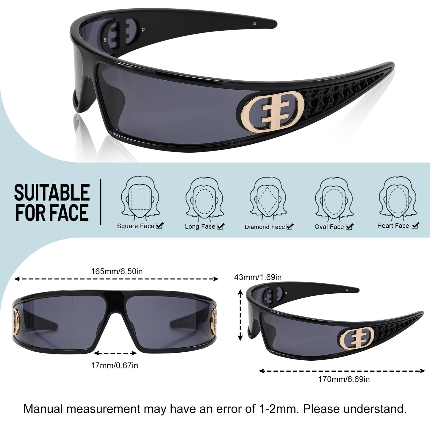 XODITO Fashion Sunglasses for Women, Cool Cycling Sunglasses for Men, Trendy Headband Shades UV400 Protection(Black)