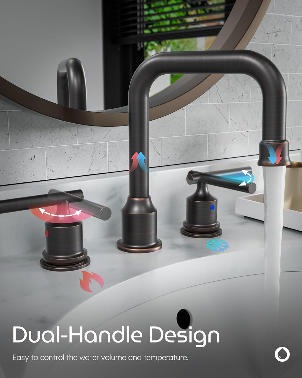 Brushed Nickel 8-Inch Widespread Bathroom Faucet with 360° Swivel Spout - Modern 2 Handle Lavatory Sink Fixture