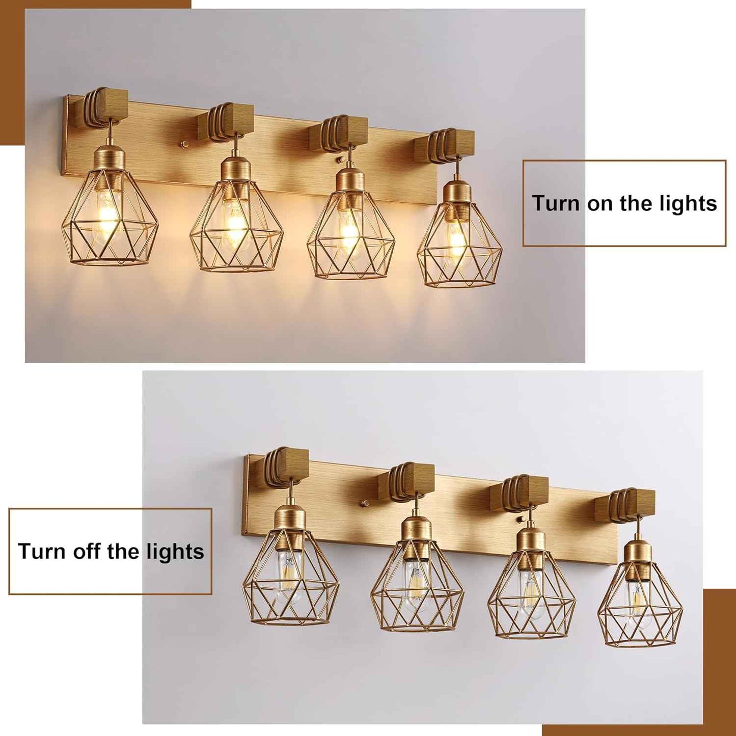 Farmhouse 3-Light Bathroom Vanity Light Fixture - Rustic White Wood Sconces for Mirror