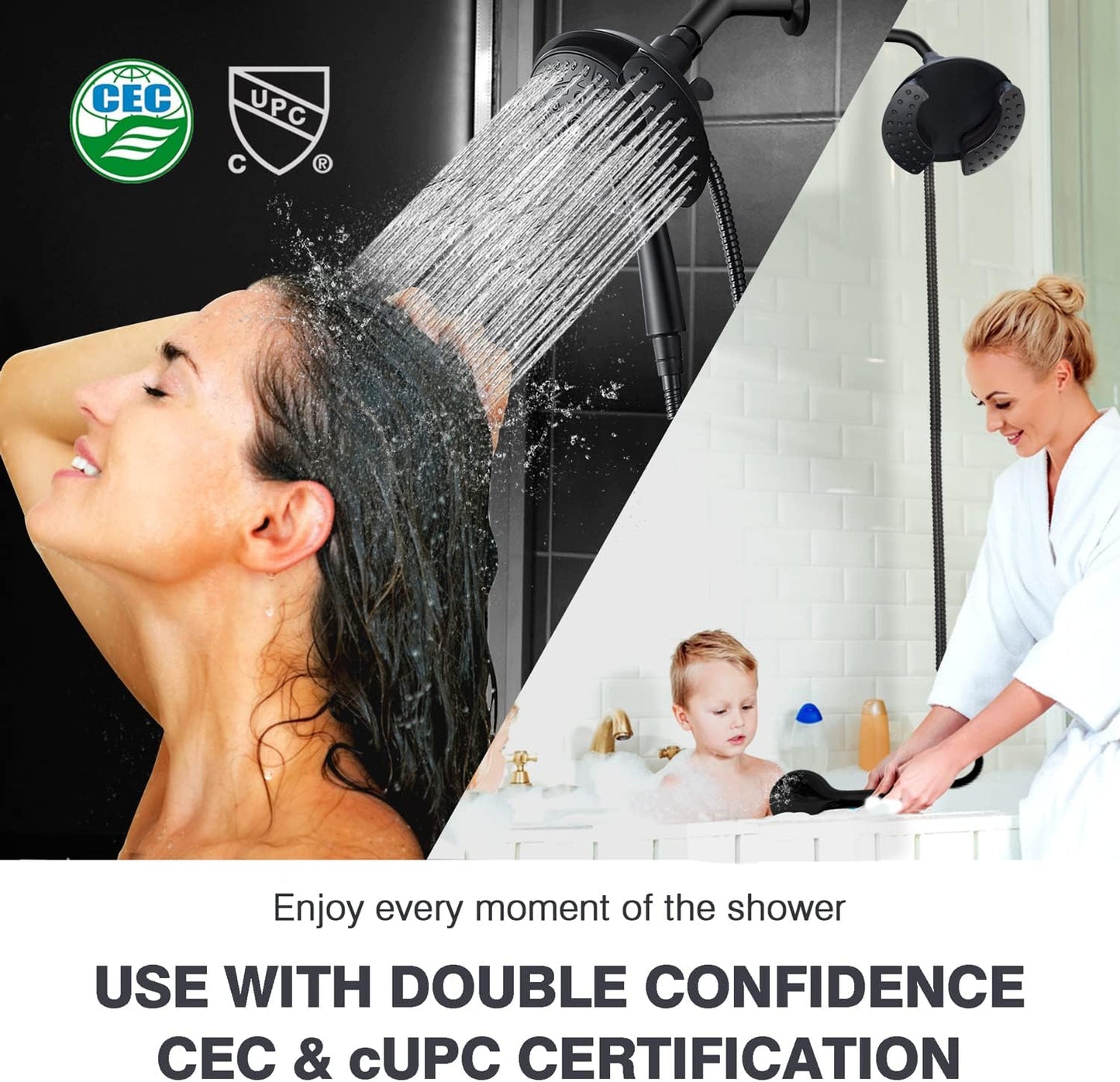 2.5GPM 7.2" Rainfall & Handheld Shower Head Combo with 60" Stainless Steel Hose