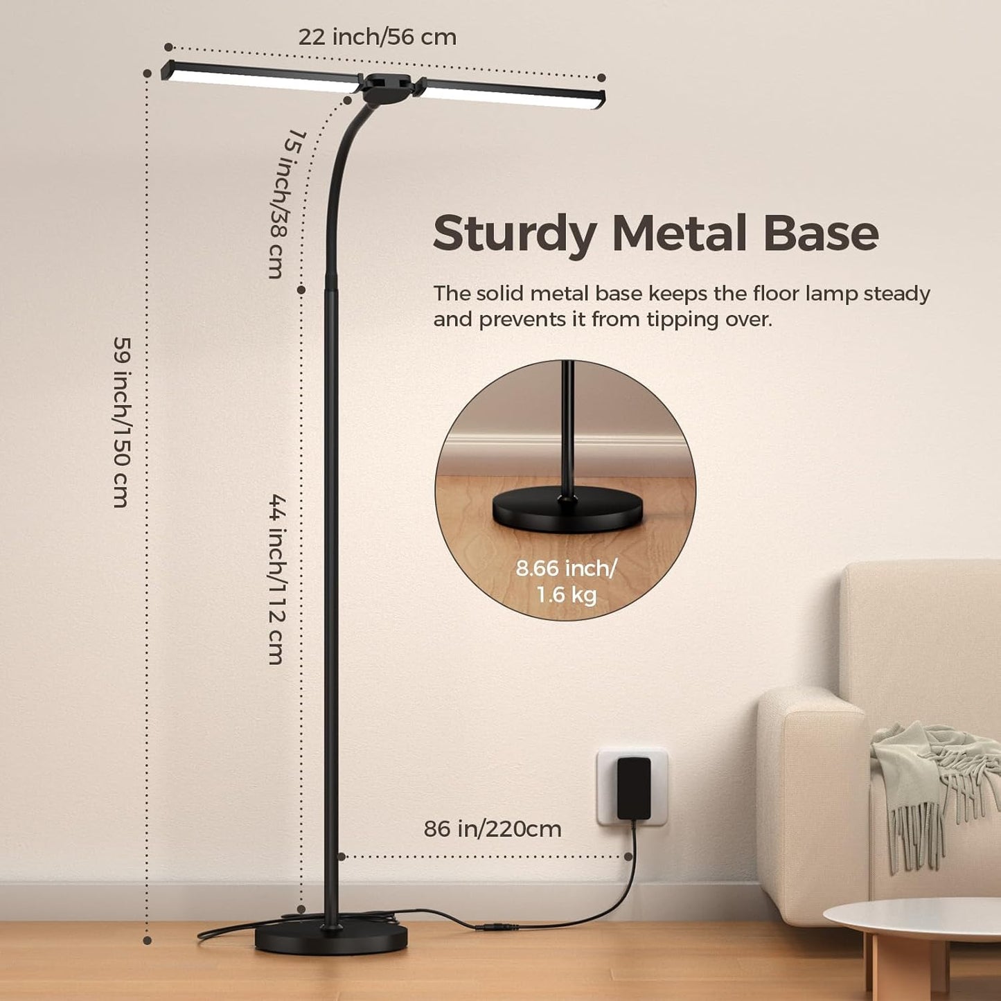 Adjustable LED Floor Lamp for Living Room & Office – Dual Gooseneck, Remote Control, Eye-Caring Brightness