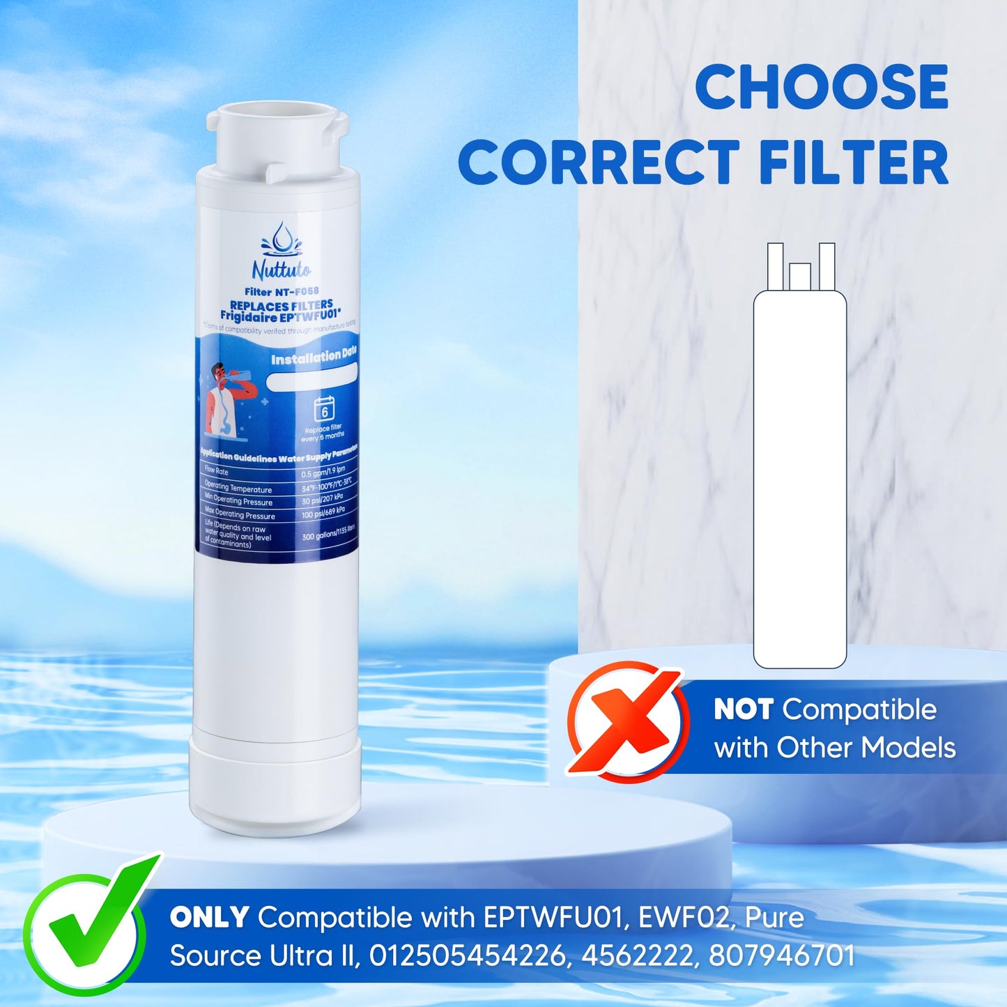 Water Filter Replacement Compatible with Frigidaire EPTWFU01, EWF02, Pure Source Ultra II, 012505454226, 4562222, 3 Pack, by NUTTUTO