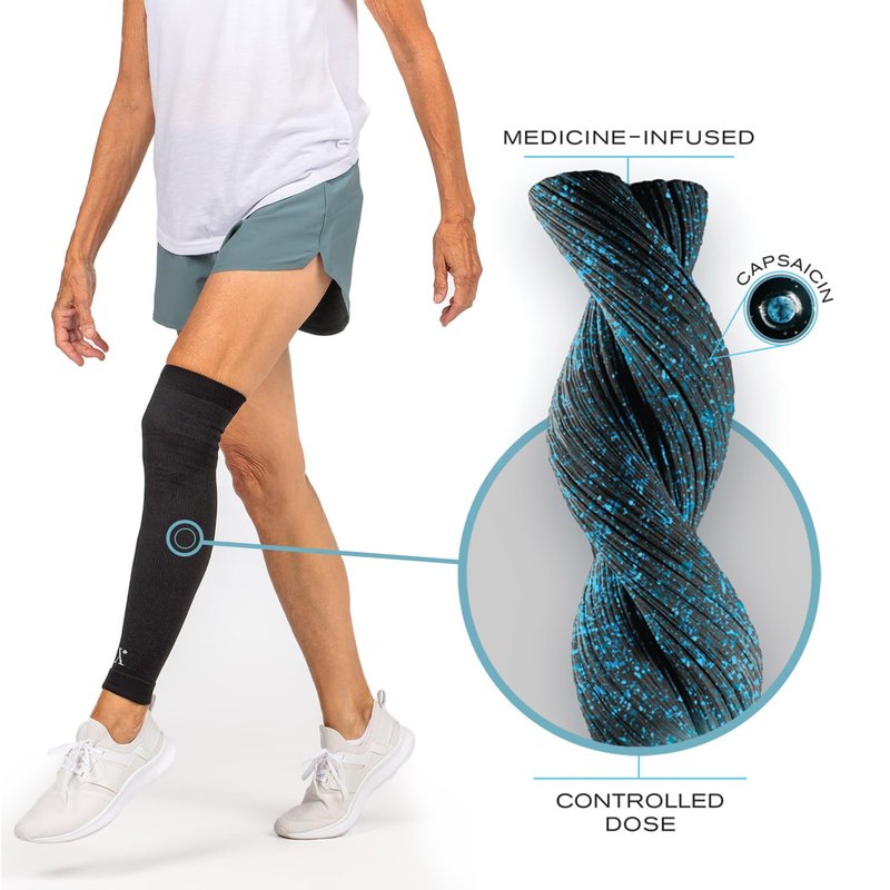 NUFABRX Medicine-Infused Pain Relieving Leg Compression Sleeve for Men and Women with Leg/Knee Pain, Arthritis, Tendonitis, and Calf Cramps