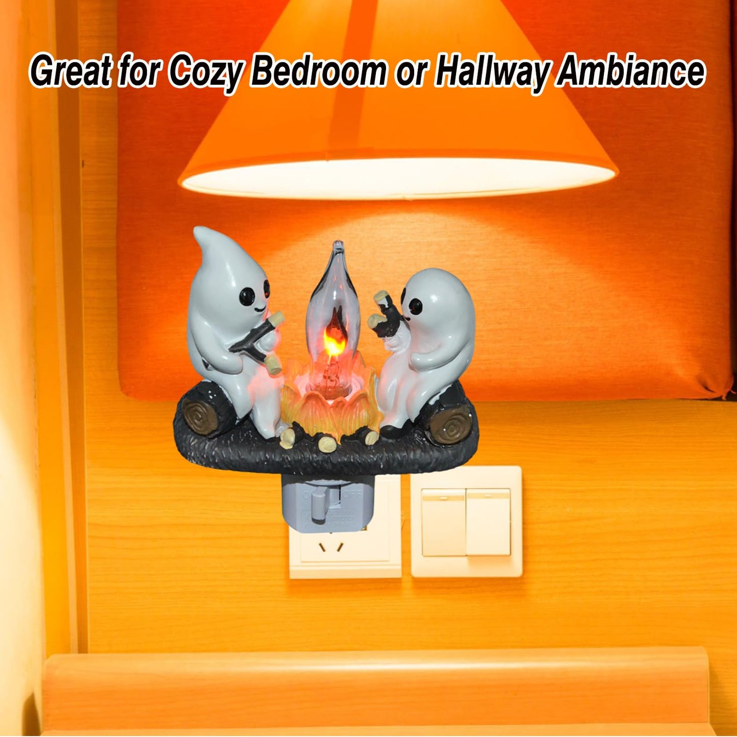 Abscalar Halloween Ghost Campfire Flickering NightLight,Cute Swivel Plug-in Figurine Lamp for Holiday Decor, Indoor. Campfire Night Light with Flicker Bulb,Figurine Light