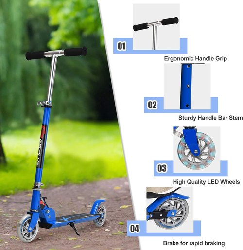 Goplus Folding Kick Scooter - Deluxe Aluminum with Flash Wheels & Adjustable Height | Perfect for Kids