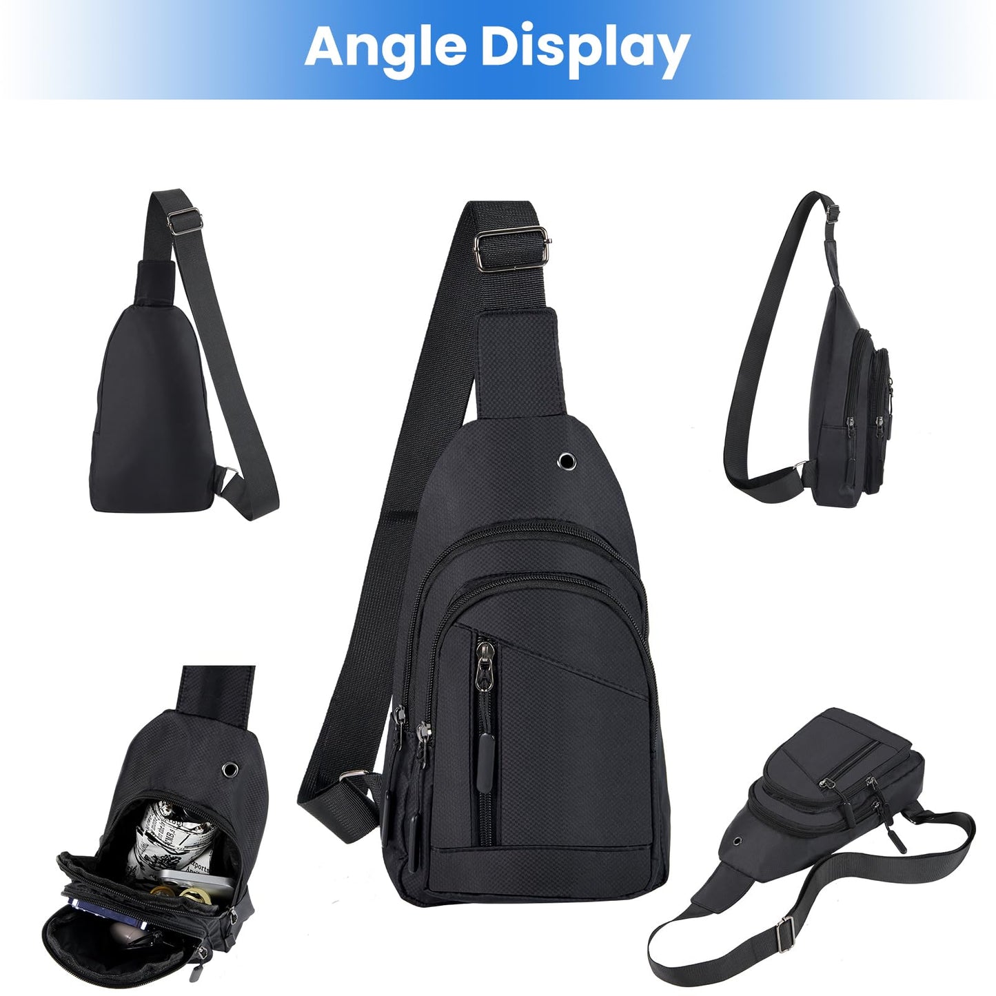 CisFyxia Crossbody Small Sling Bag for Women Men,Casual Lightweight Chest Pack Gym Athletic Backpack Multi Used Zipper Shoulder Daypack for Travel,Shopping,Hiking,Walking,Running,Biking,Black