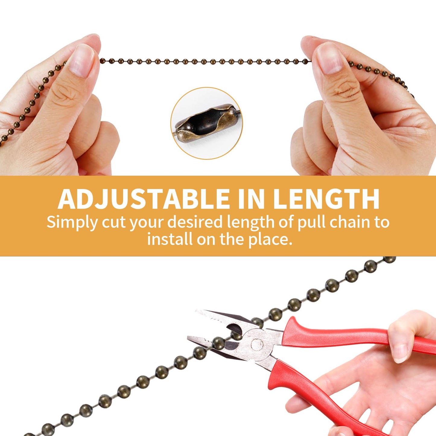 BoAn 6 Pack Bronzed Ceiling Fan Pull Chain Extension,12 Inches Decorative Fan Pull Chain Pendant Extension, with Ball Fan Chain Connector for Ceiling Fans and Lights(3 Light and 3 Fan)