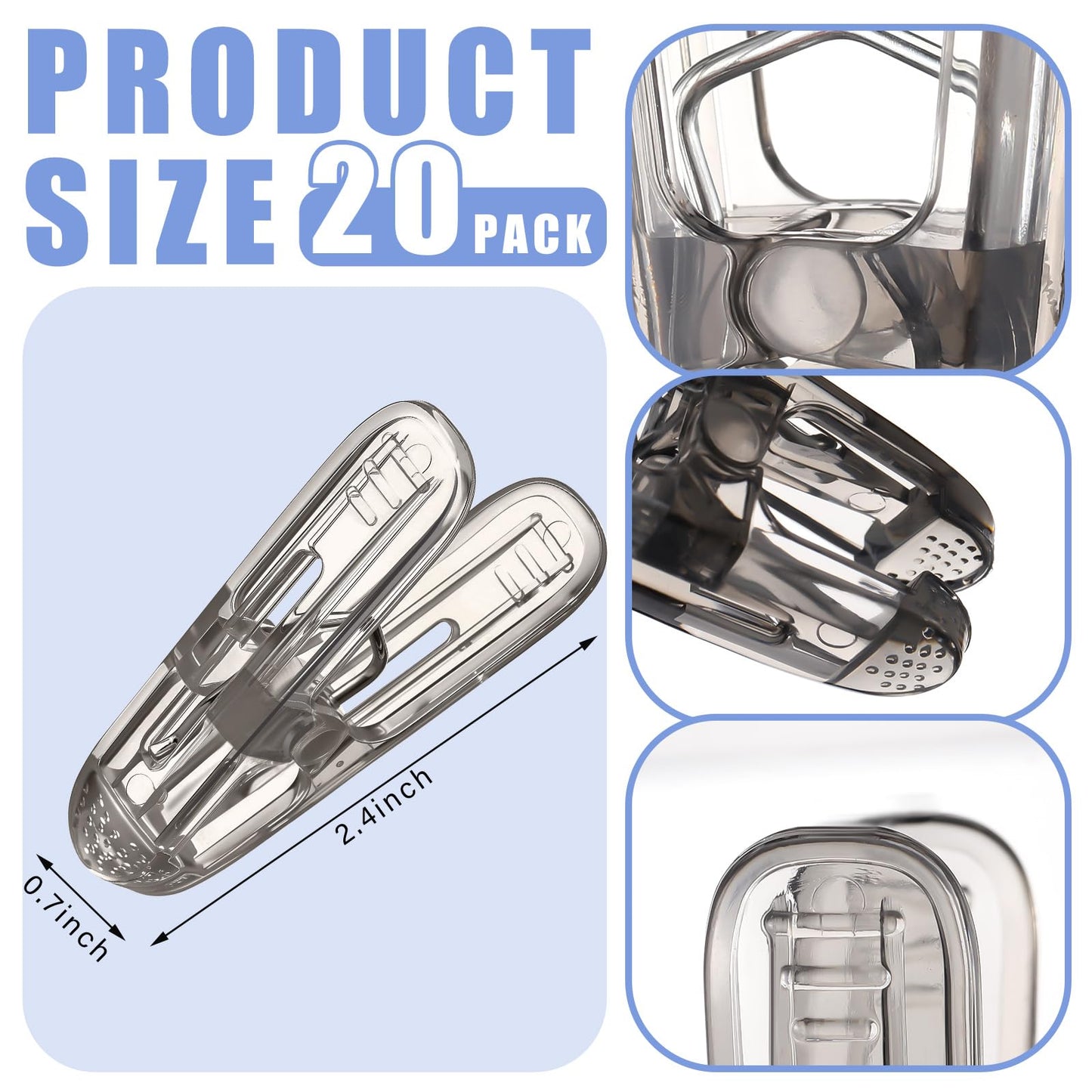 LemonRoad 20 Pack Balloon Arch Clips Plastic Spring Clamps 2.4 Inch Heavy Duty Clip for Balloon Arch Kit Birthday Decoration Crafts Backdrop Woodworking Photography Studios (Translucent Black)