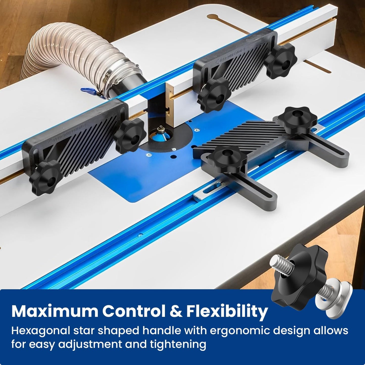 ZIUZI 10 Sets of 1/4"-20 T Track Knob Kit, Star Knobs Kit Include 1/4-20 Threaded Bolts with Washers and Star Knobs, T Track Accessories for Woodworking Jigs and Fixtures