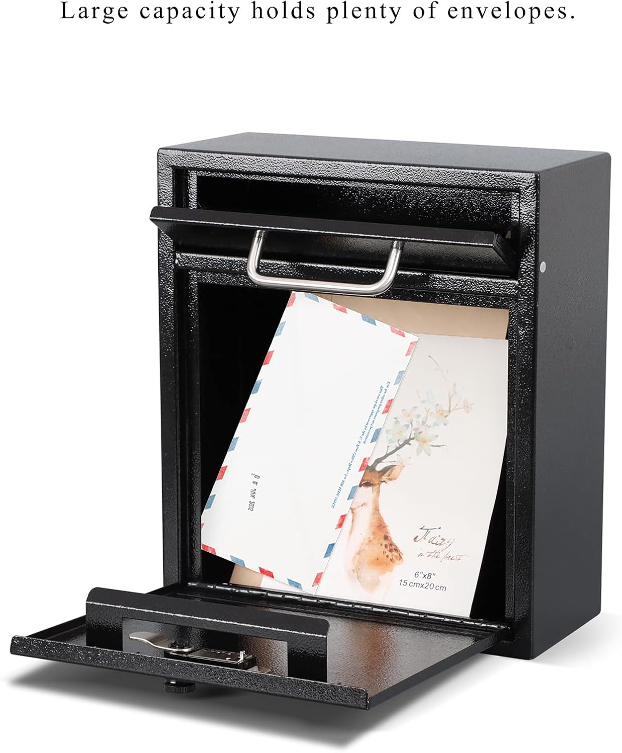 Secure Wall-Mount Mailbox with Lock | KYODOLED Large Steel Drop Box, Black, 16.2H x 11.22L x 4.72W