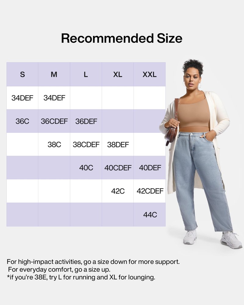 VFUS Women's Sports Bra Wirefree Adjustable Medium-High Support Everyday Wear for Large Bust Plus Size with Removable Pads (Large, Latte Brown)