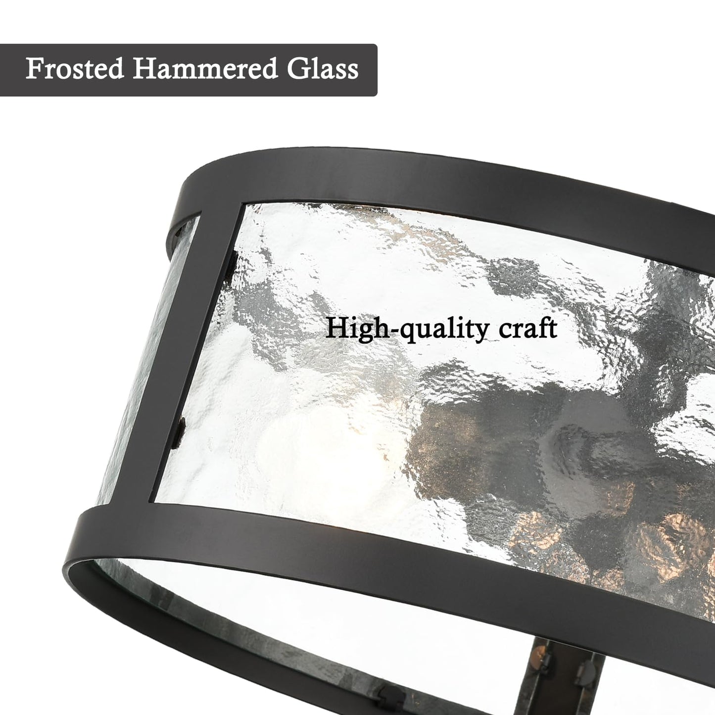 Farmhouse Semi Flush Mount Ceiling Light Black Light Fixtures Ceiling Mount 2-Light with Hammered Glass for Bedroom Kitchen Bathroom Entryway Proch