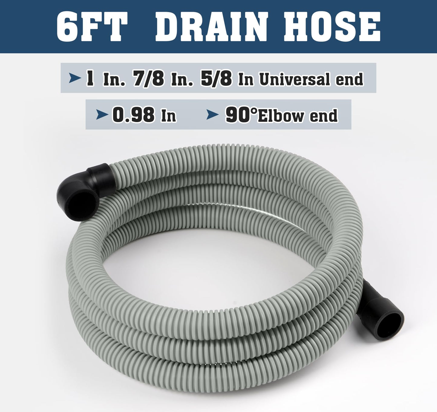 Dishwasher Drain Hose, 1Plusselect 6FT Flexible Discharge Hose Extension Kit, Universal Replacement Drain Hose Fit with 5/8 Inch, 7/8 Inch, or 1 Inch OD Drain Outlet for Dishwasher