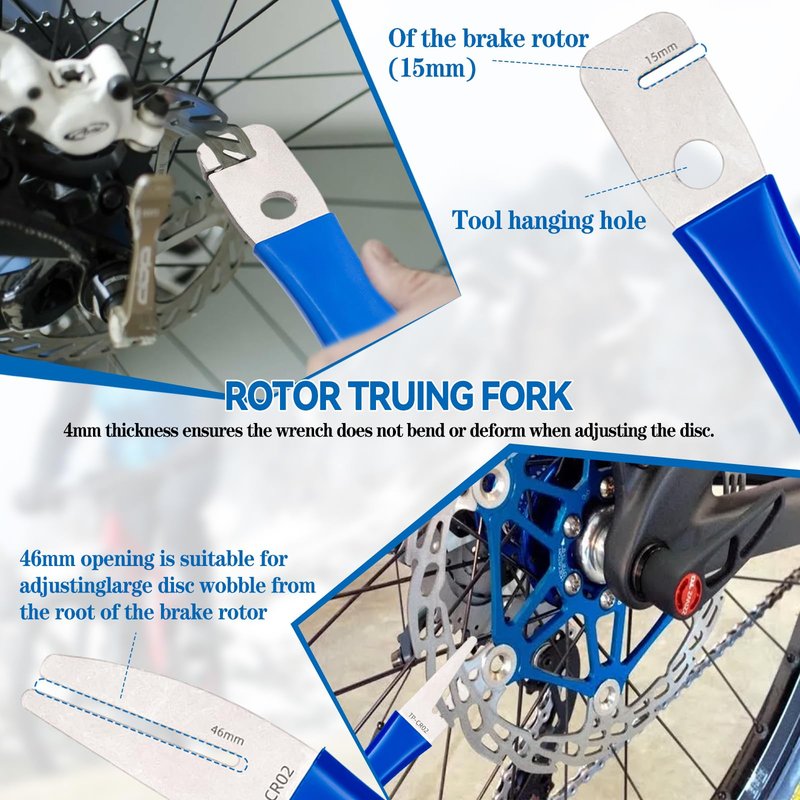 VLBPCR 7-Piece Set Bicycle Disc Brakes Repair Tool Kit, Bike Disc Alignment Tool Includes Rotor Truing Fork, Rotor Adjustment Tool, Disc Brake Gap Regulator & Brake Pads for Mountain Road Bike