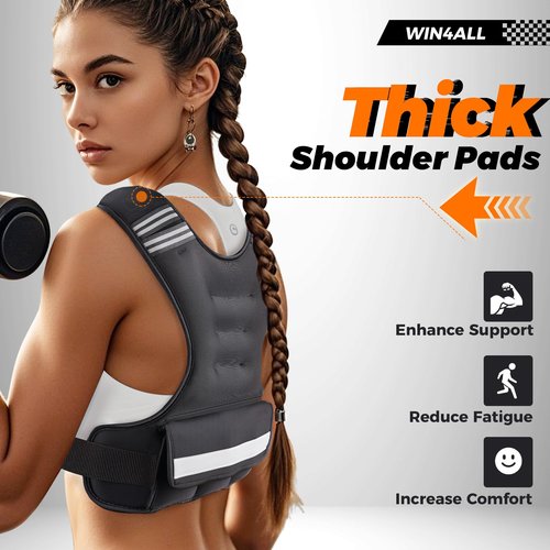 WIN4ALL Weighted Vest Woman Adjustable Weights For Walking, 6-12lb, Weighted Vest Woman with 6 Ironsand Weights, Weight Vest For Women/Men, Weight Vest For Walking, Strength Training, Running, Black