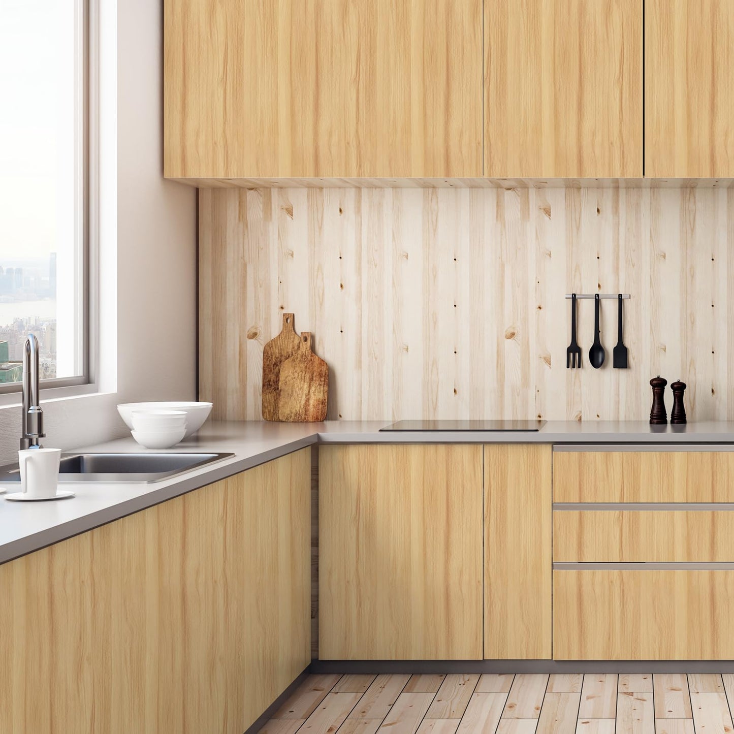 Light Wood Grain Contact Paper Peel and Stick Wallpaper A Set of 17.3"x120" Natural Wooden Contact Paper for Cabinets Countertops Drawer Shelf Liner Self-adhesive Removable Wallpaper Waterproof