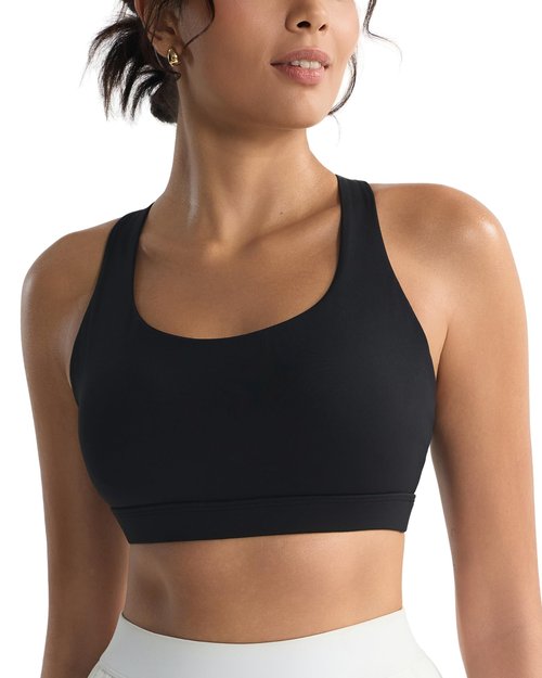 RUNNING GIRL Sports Bras for Women,High Impact Criss Cross Back Molded Cup Black Sports Bra Running Workout Bra with Sewn in Pads(WX3148Black_M)