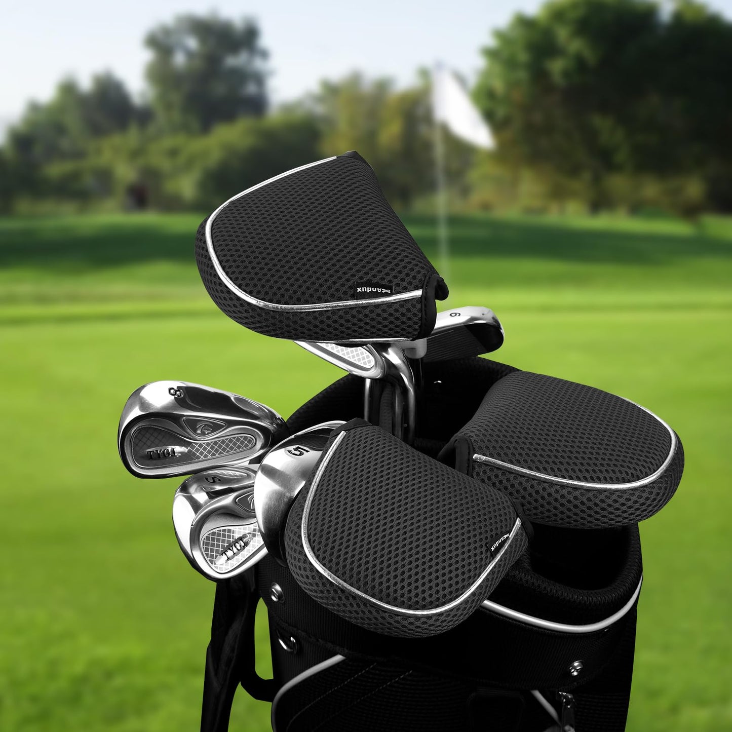 Andux Mesh Golf Putter Head Covers for Low Center Shaft Putter MT/TG22, Semicircle Black