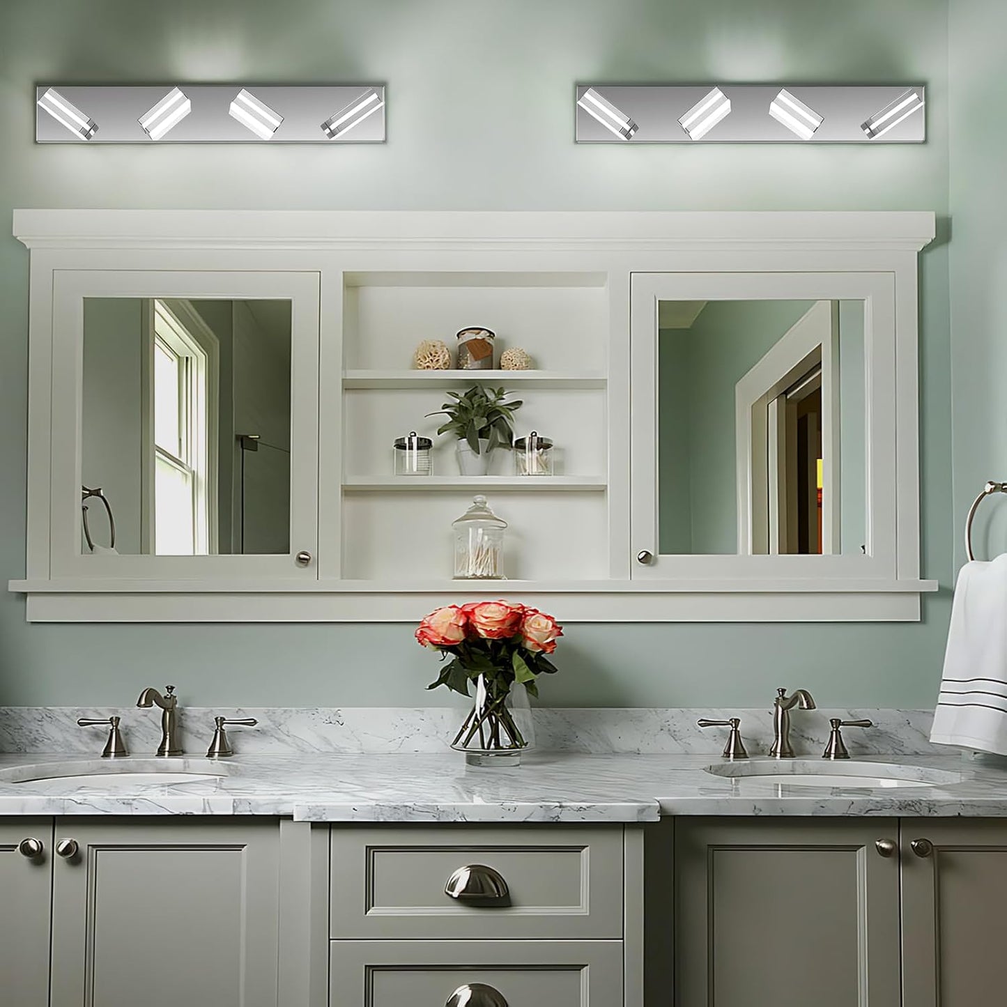 3-Light Modern LED Bathroom Vanity Light Fixture - Black Metal & Acrylic, 16-inch Over Mirror Lighting