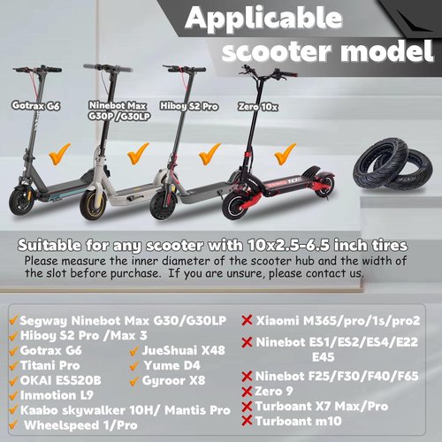 Felixstory 10 Inch Scooter Tire, 10x2.5 60/70-6.5 Solid Rubber Tire Fit for Ninebot Max G30P G30LP G2~Gotrax G4 G5 G6 GMAX Ultra~Hiboy Max 3 Scooter, Anti‑Explosion Solid Hole Tyre