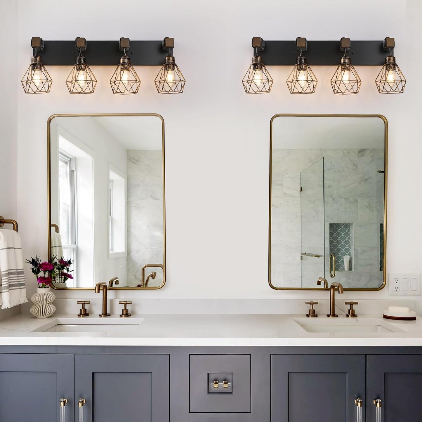 Farmhouse 3-Light Bathroom Vanity Light Fixture - Rustic White Wood Sconces for Mirror