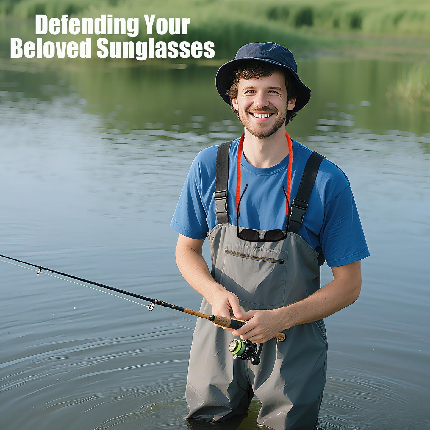 Favanty Sunglasses Floating Strap for Swimming Test hanging Anti-slip Glasses Strap for Men Women Kids,Surf Eye Glasses Holders Around Neck,Swim loupes strap Eyeglasses Lanyard 2PCS(BLK/BU)