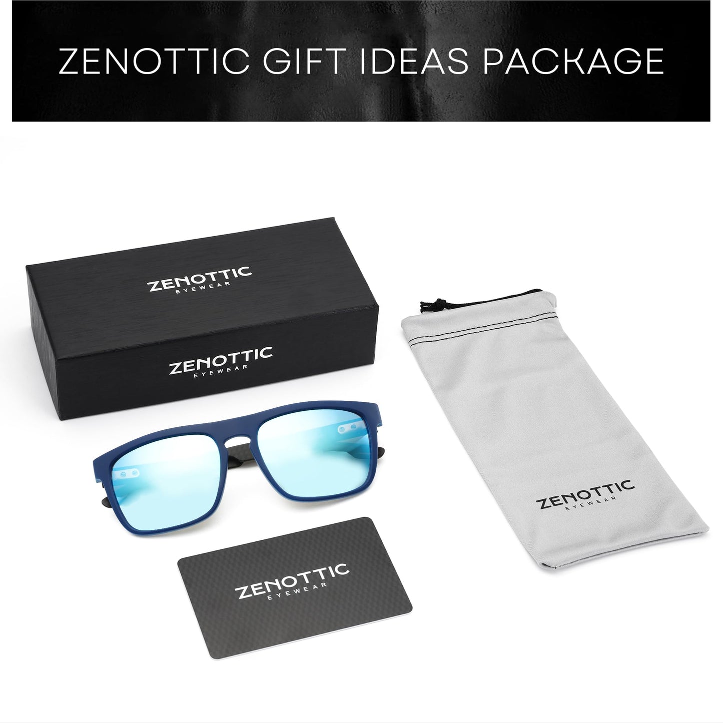 ZENOTTIC Polarized Sunglasses Men Square: Unbreakable TR90 Frame Carbon Fiber Temple UV400 Protection Trendy Sun Glasses Shades for Driving Golf Blue