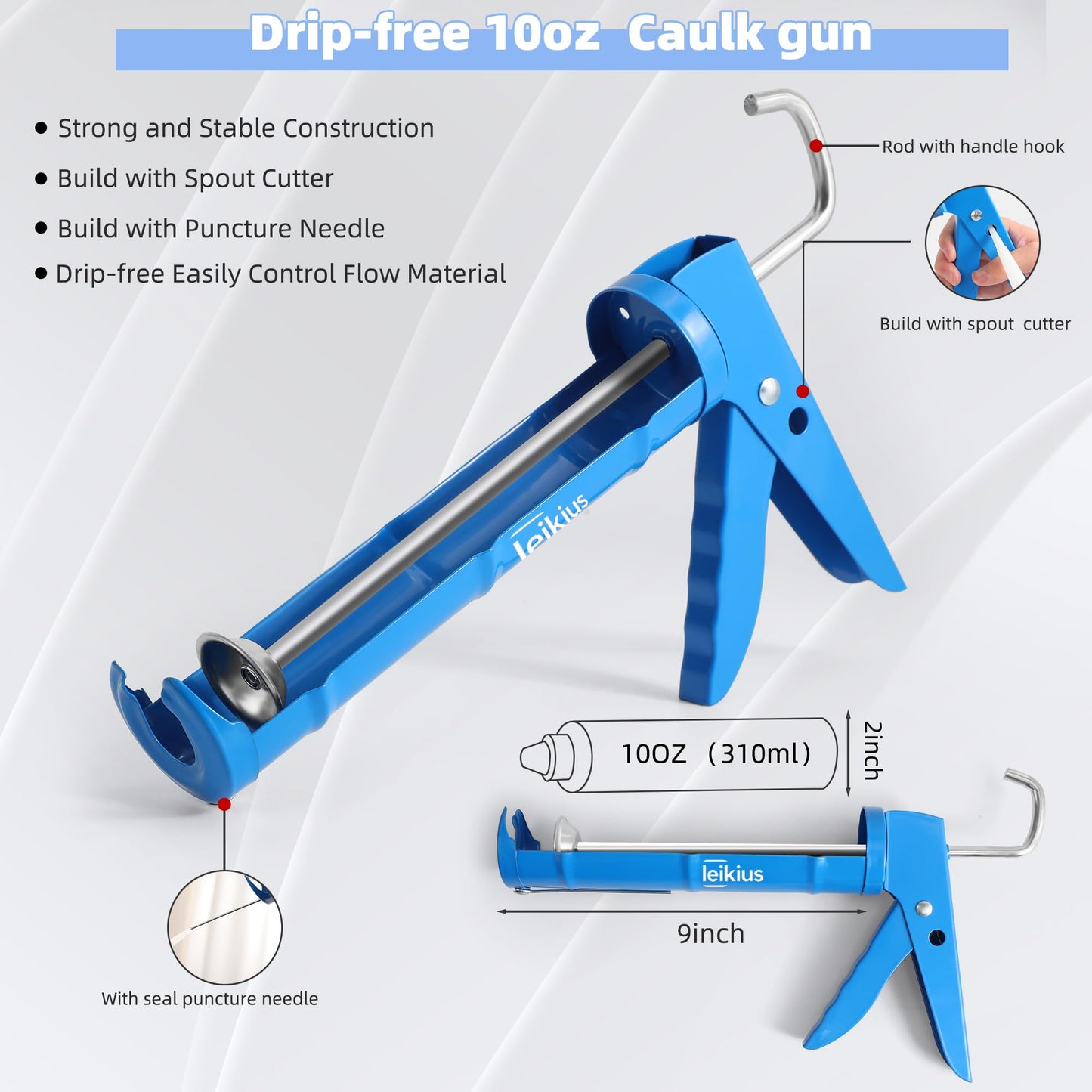 Caulk Gun Kit Smooths No-drip Silicone Caulking Gun and Caulking Tools, Sealant Tools Grout Scraper For Kitchen Bathroom Sink Joint,With Gift Box Works 10OZ Tubes blue